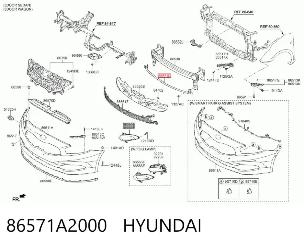 Refuerzo parachoque delantero 86571A2000 Hyundai/Kia