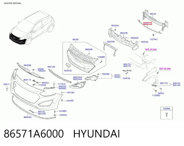 Refuerzo parachoque delantero 86571A6000 Hyundai/Kia