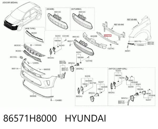 Refuerzo parachoque delantero 86571H8000 Hyundai/Kia