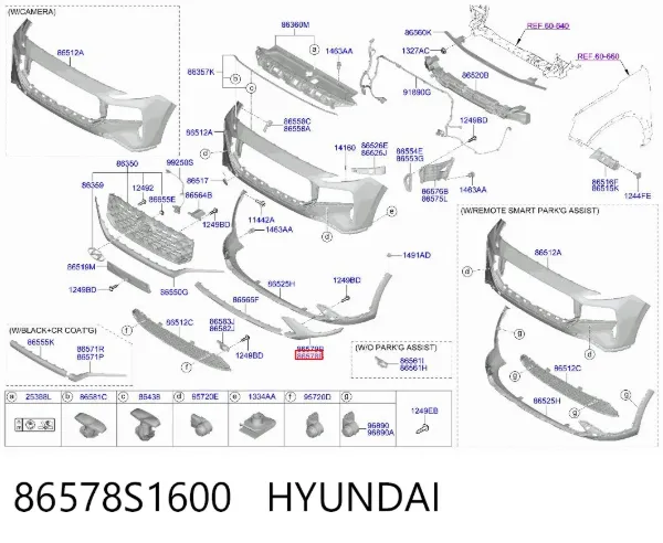 Protector para parachoques delantero izquierdo 86578S1600 Hyundai/Kia