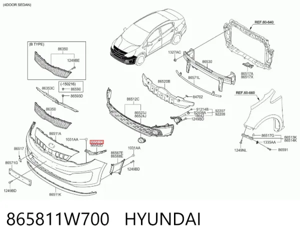 Soporte de parachoques delantero 865811W700 Hyundai/Kia