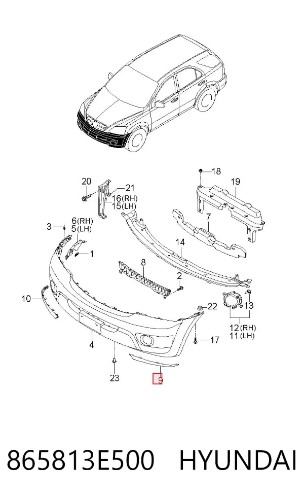 Moldura de parachoques delantera izquierda 865813E500 Hyundai/Kia