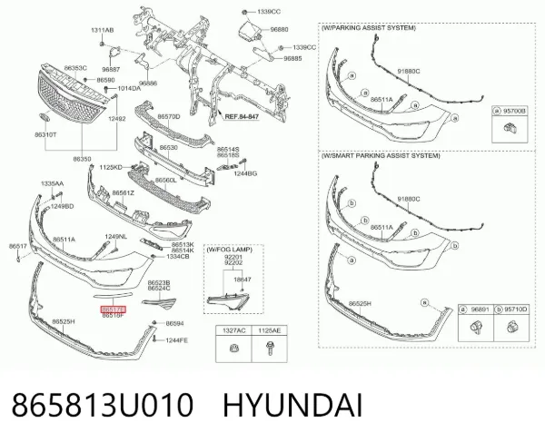 Moldura de parachoques delantera izquierda 865813U010 Hyundai/Kia