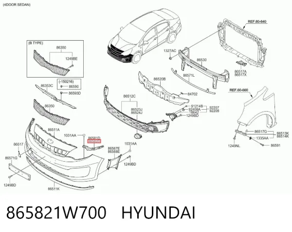 Soporte de parachoques delantero 865821W700 Hyundai/Kia
