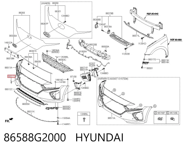 Tapa del enganche de remolcado delantera 86588G2000 Hyundai/Kia