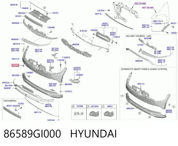 Tapa del enganche de remolcado delantera 86589GI000 Hyundai/Kia