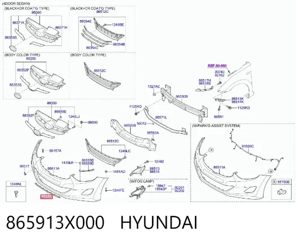 Embellecedor central del parachoques delantero 865913X000 Hyundai/Kia
