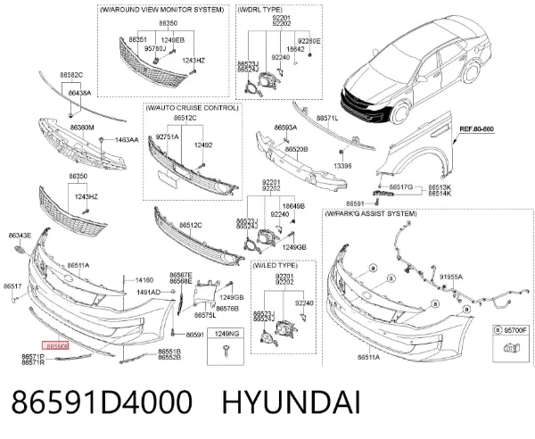 Alerón delantero 86591D4000 Hyundai/Kia