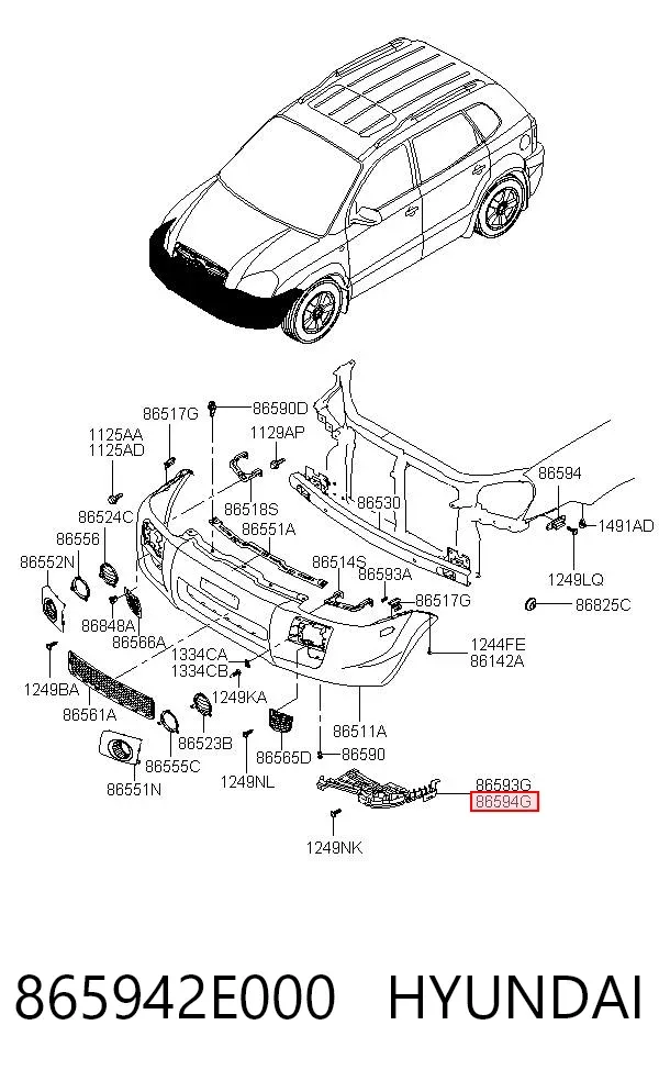 Soporte exterior derecho del parachoques delantero 865942E000 Hyundai/Kia