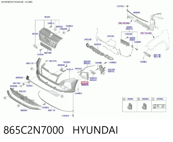 Moldura de rejilla de parachoques delantero derecho 865C2N7000 Hyundai/Kia
