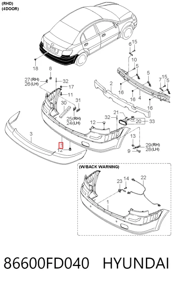 Parachoques trasero 86600FD040 Hyundai/Kia