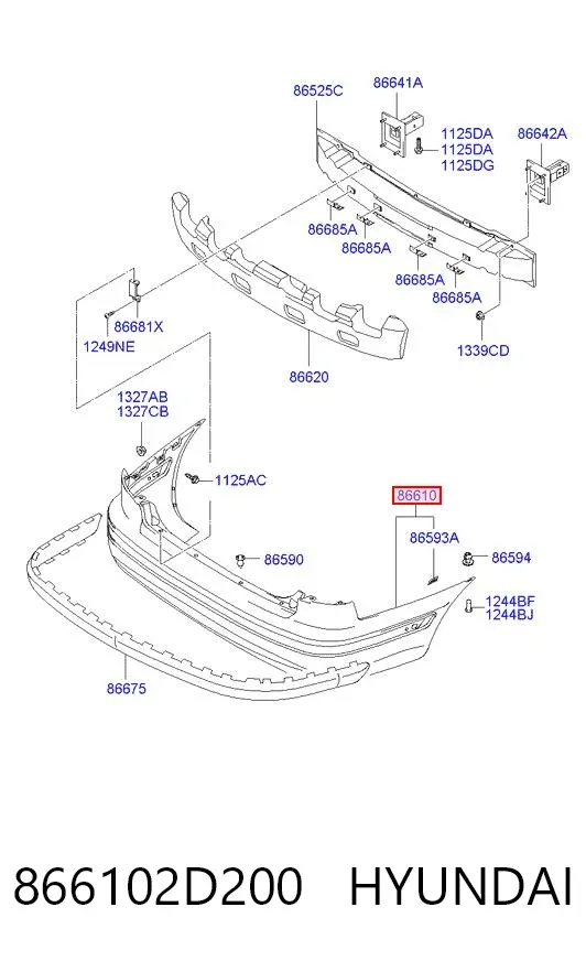 Parachoques trasero 866102D200 Hyundai/Kia