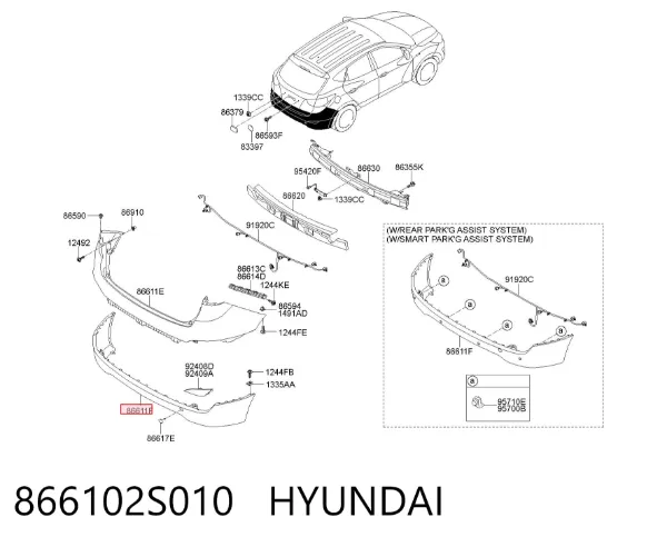 Parachoques trasero, parte inferior 866102S010 Hyundai/Kia