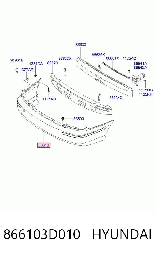 Parachoques trasero 866103D010 Hyundai/Kia