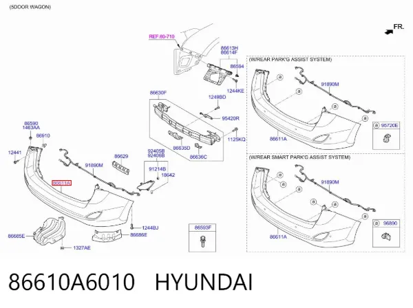 Parachoques trasero 86610A6010 Hyundai/Kia