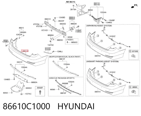 Parachoques trasero 86610C1000 Hyundai/Kia