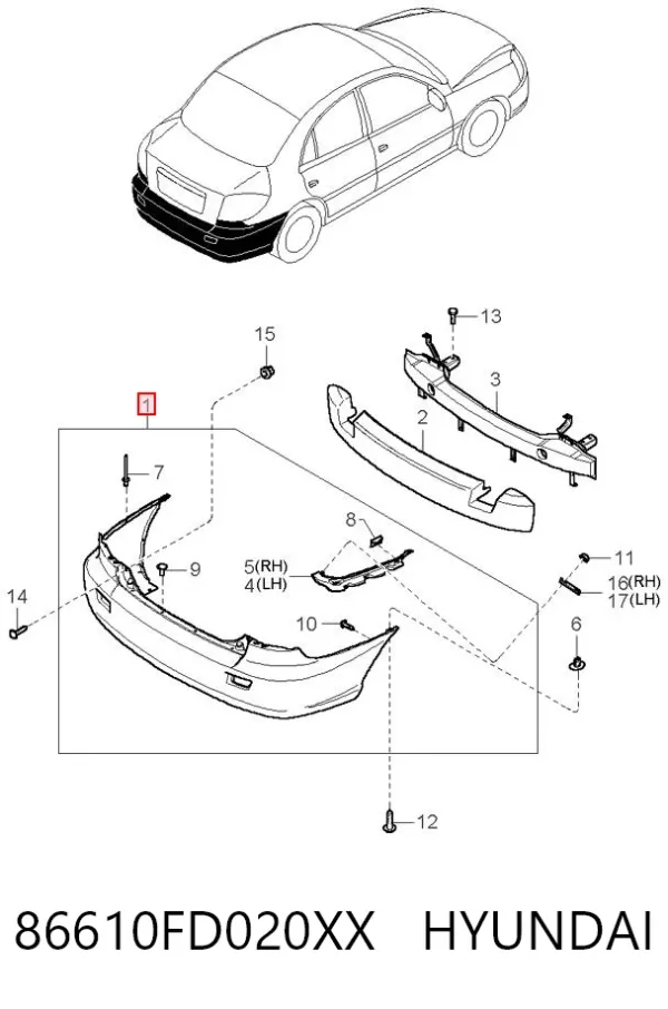 Parachoques trasero 86610FD020XX Hyundai/Kia