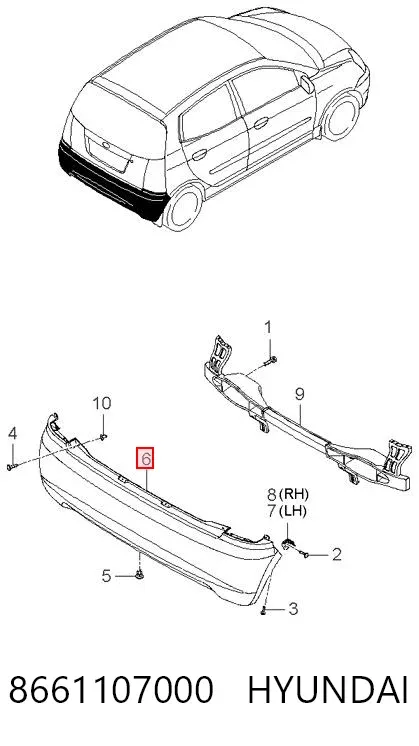 Parachoques trasero 8661107000 Hyundai/Kia