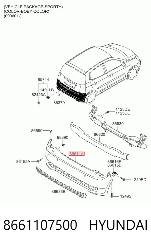 Parachoques trasero 8661107500 Hyundai/Kia