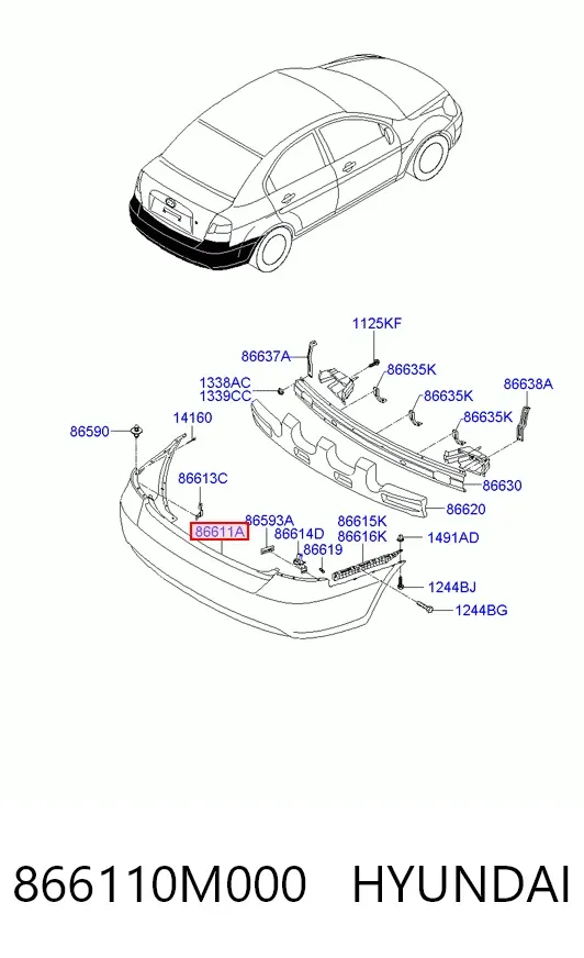 Parachoques trasero 866110M000 Hyundai/Kia