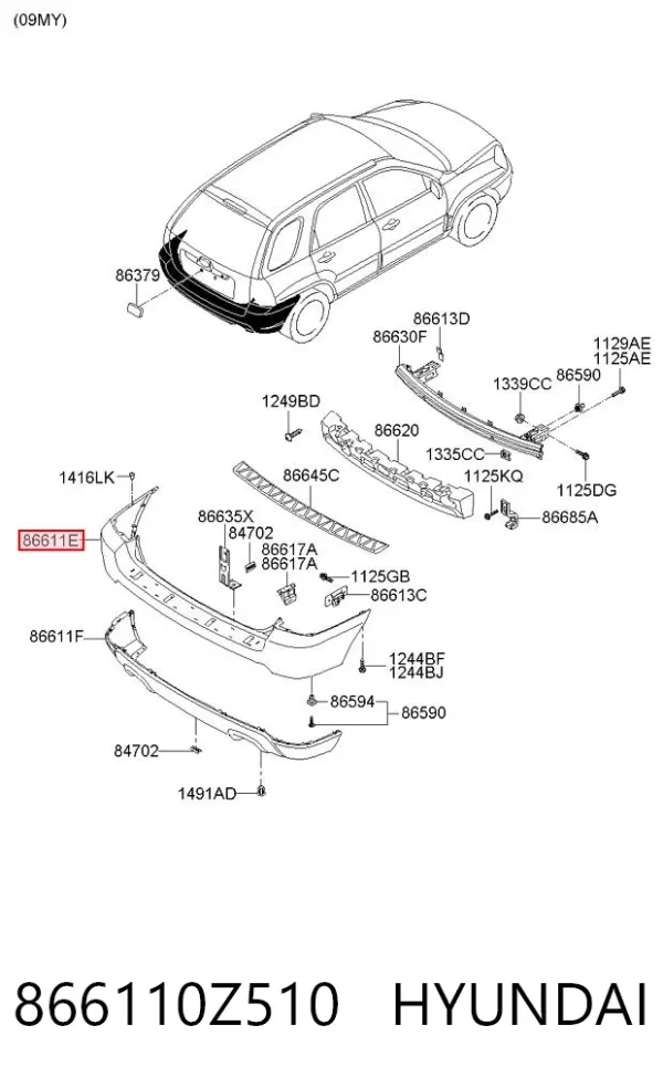 Parachoques trasero 866110Z510 Hyundai/Kia