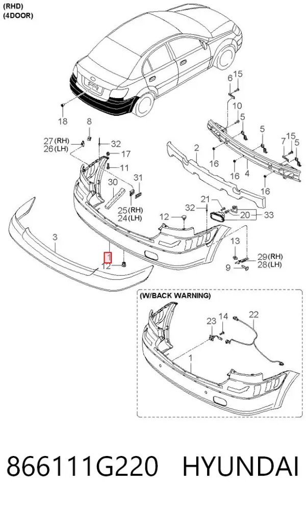 Parachoques trasero 866111G220 Hyundai/Kia