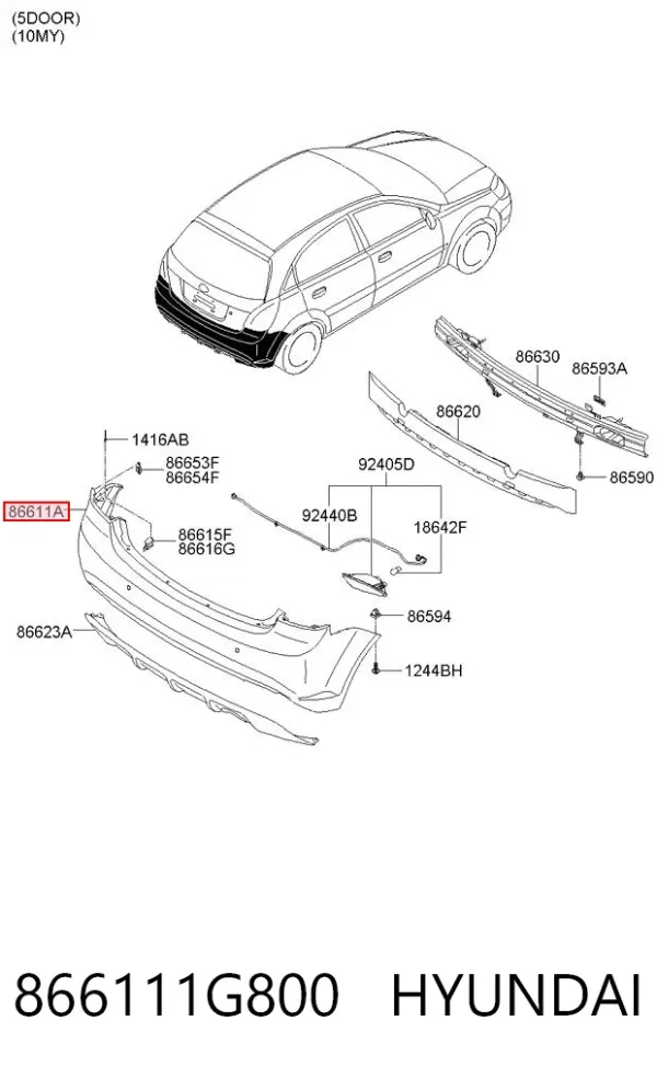 Parachoques trasero 866111G800 Hyundai/Kia