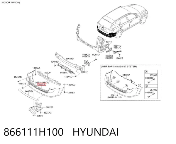 Parachoques trasero 866111H100 Hyundai/Kia