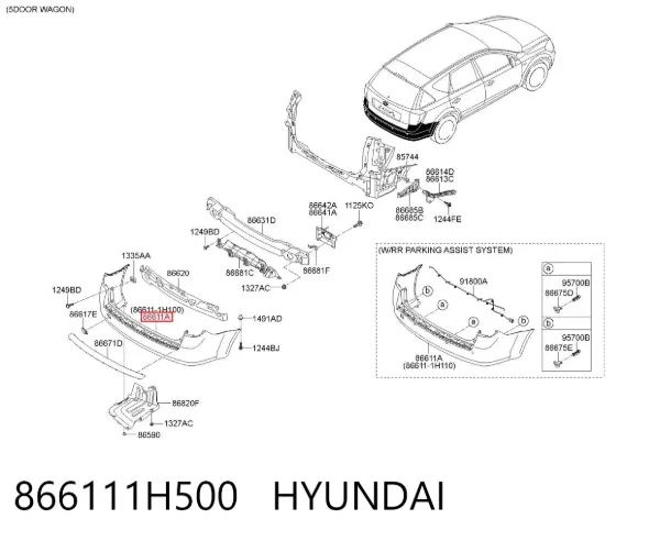 Parachoques trasero 866111H500 Hyundai/Kia