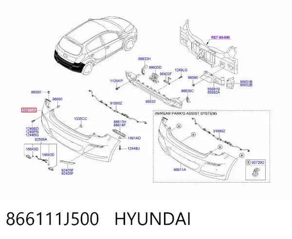 Parachoques trasero 866111J500 Hyundai/Kia