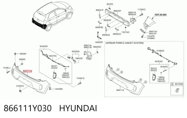 Parachoques trasero 866111Y030 Hyundai/Kia