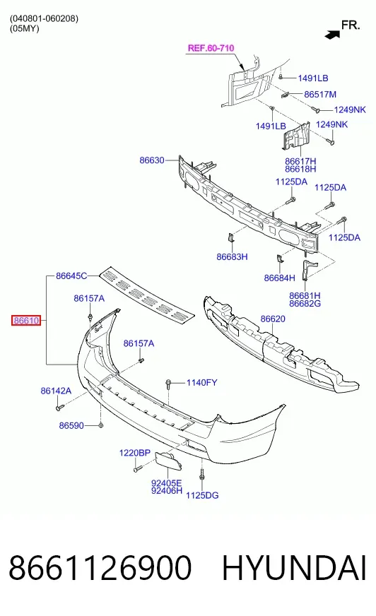 Parachoques trasero 8661126900 Hyundai/Kia