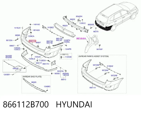 Parachoques trasero 866112B700 Hyundai/Kia