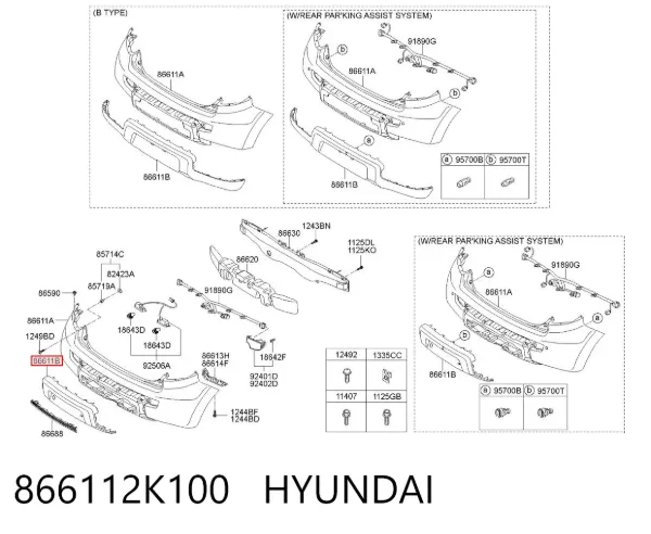 Protector parachoques trasero 866112K100 Hyundai/Kia