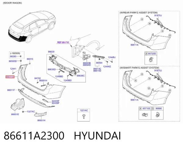 Parachoques trasero 86611A2300 Hyundai/Kia