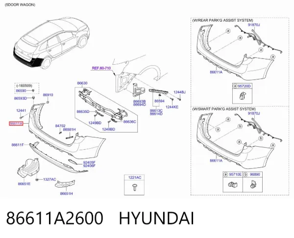 Parachoques trasero 86611A2600 Hyundai/Kia
