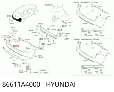 Parachoques trasero, parte superior HYUNDAI 86611A4000
