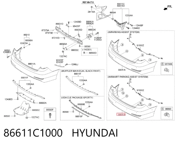 Parachoques trasero 86611C1000 Hyundai/Kia