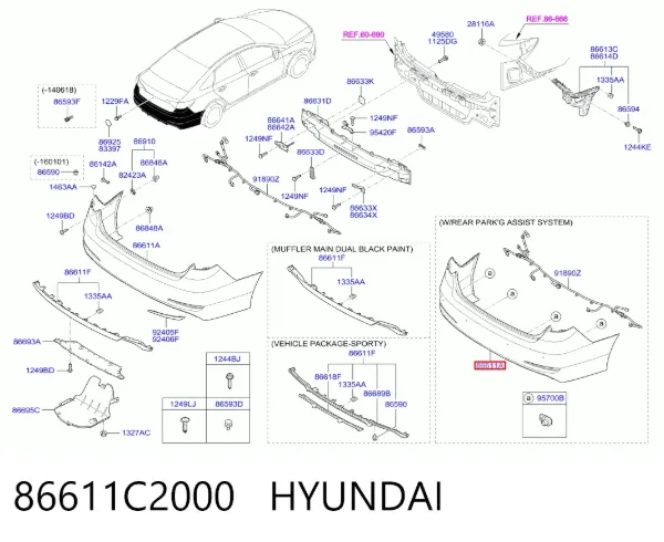 Parachoques trasero 86611C2000 Hyundai/Kia