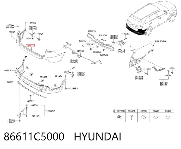 Parachoques trasero, parte superior 86611C5000 Hyundai/Kia