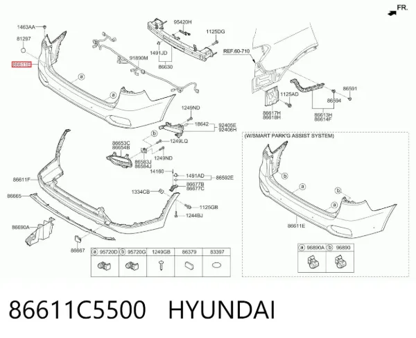 Parachoques trasero 86611C5500 Hyundai/Kia