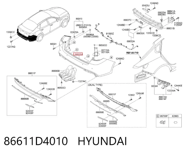 Parachoques trasero 86611D4010 Hyundai/Kia