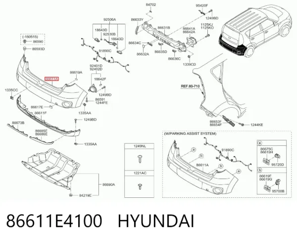 Parachoques trasero, parte superior 86611E4100 Hyundai/Kia