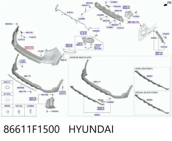 Parachoques trasero 86611F1500 Hyundai/Kia