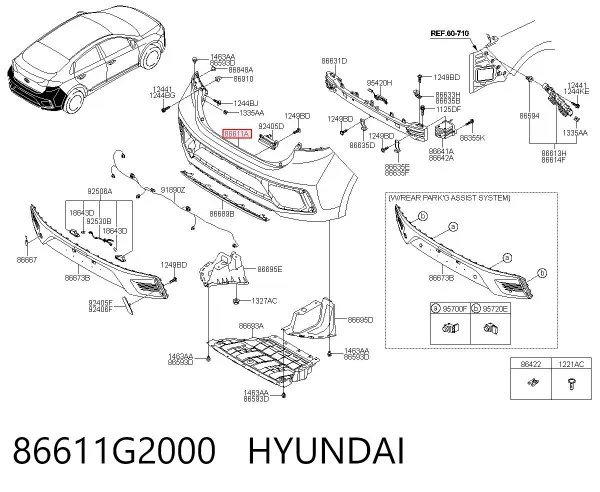 Parachoques trasero 86611G2000 Hyundai/Kia