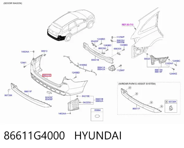 Parachoques trasero 86611G4000 Hyundai/Kia