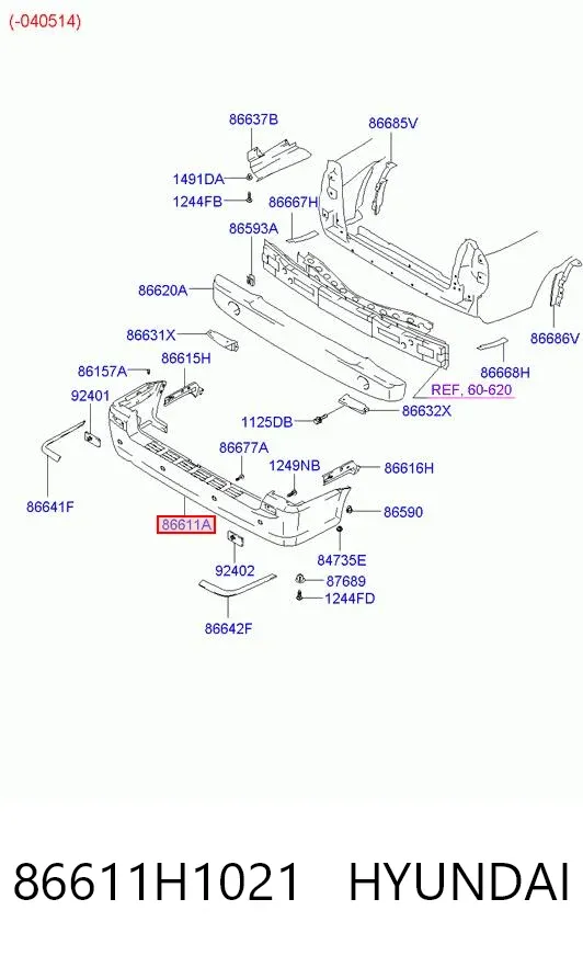 Parachoques trasero 86611H1021 Hyundai/Kia