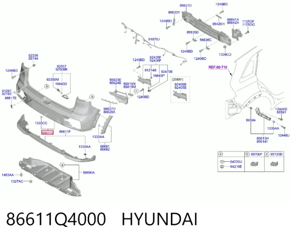 Parachoques trasero 86611Q4000 Hyundai/Kia
