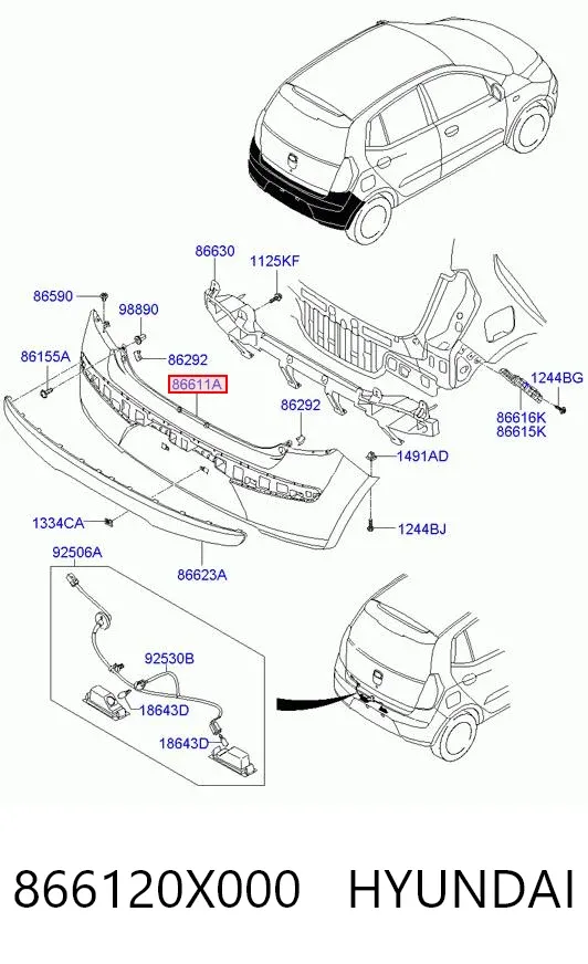 Parachoques trasero 866120X000 Hyundai/Kia