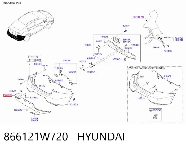 Parachoques trasero, parte inferior 866121W720 Hyundai/Kia